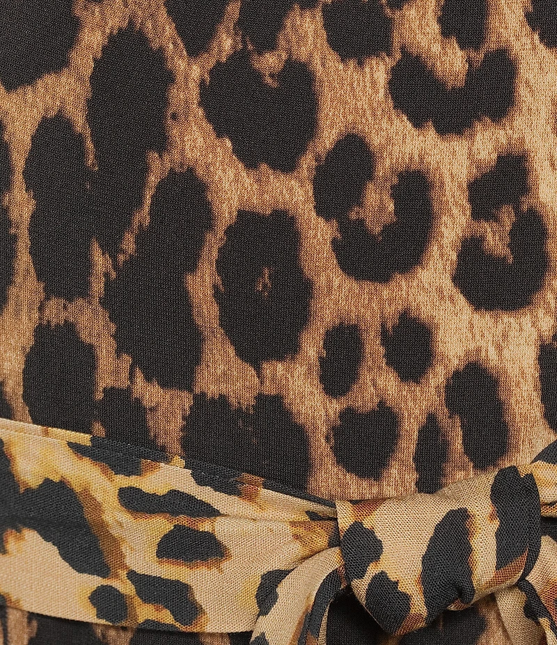 Eva Varro Turn Turn Cheetah Print V-Neck 3/4 Bell Sleeve A-Line Midi Dress