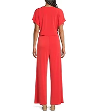 Eva Varro V-Neck Short Sleeve Wide Leg Wrap Jumpsuit