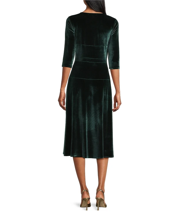 Eva Varro Velvet Round Neck 3/4 Sleeve Midi Dress at CoolSprings Galleria  in Franklin, TN