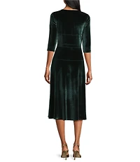 Eva Varro Velvet Round Neck 3/4 Sleeve Midi Dress