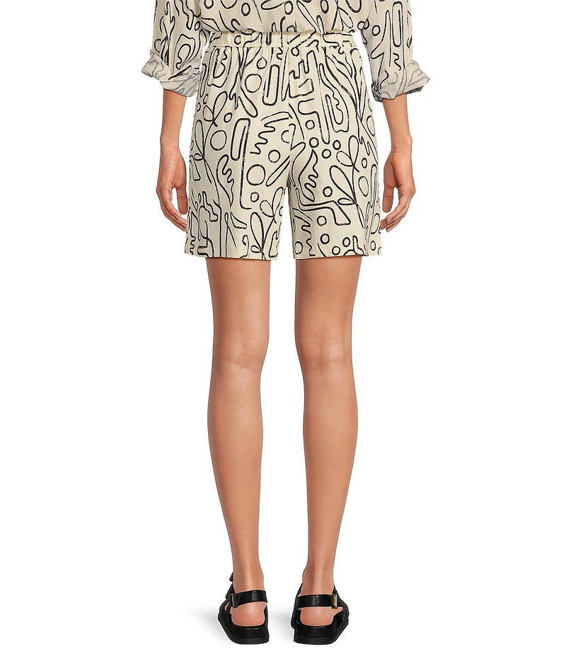 Every Abstract Print Linen Blend High Rise Pull On Coordinating Shorts