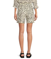 Every Abstract Print Linen Blend High Rise Pull On Coordinating Shorts
