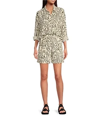 Every Abstract Print Linen Blend High Rise Pull On Coordinating Shorts