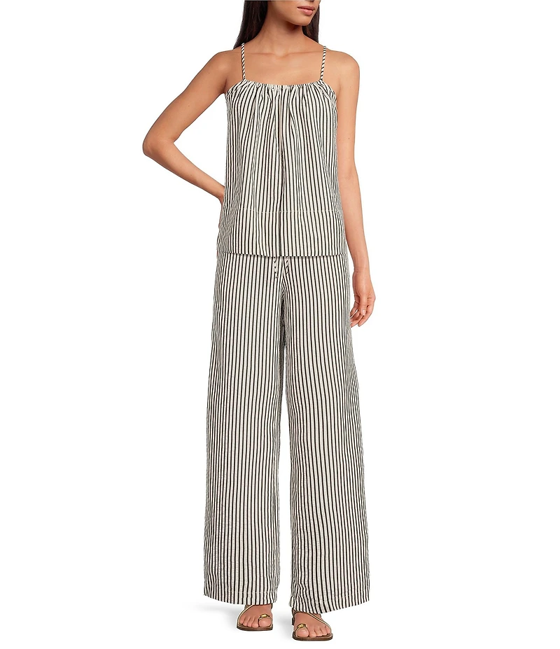Every Coordinating Knit Striped Mid Rise Gaucho Wide Leg Pants