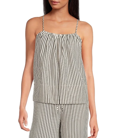 Every Coordinating Knit Striped Square Neck Sleeveless Babydoll Top