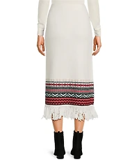 Every Coordinating Wool Blend Geometric Print Fringe Knit Mid Rise Pencil Maxi Skirt