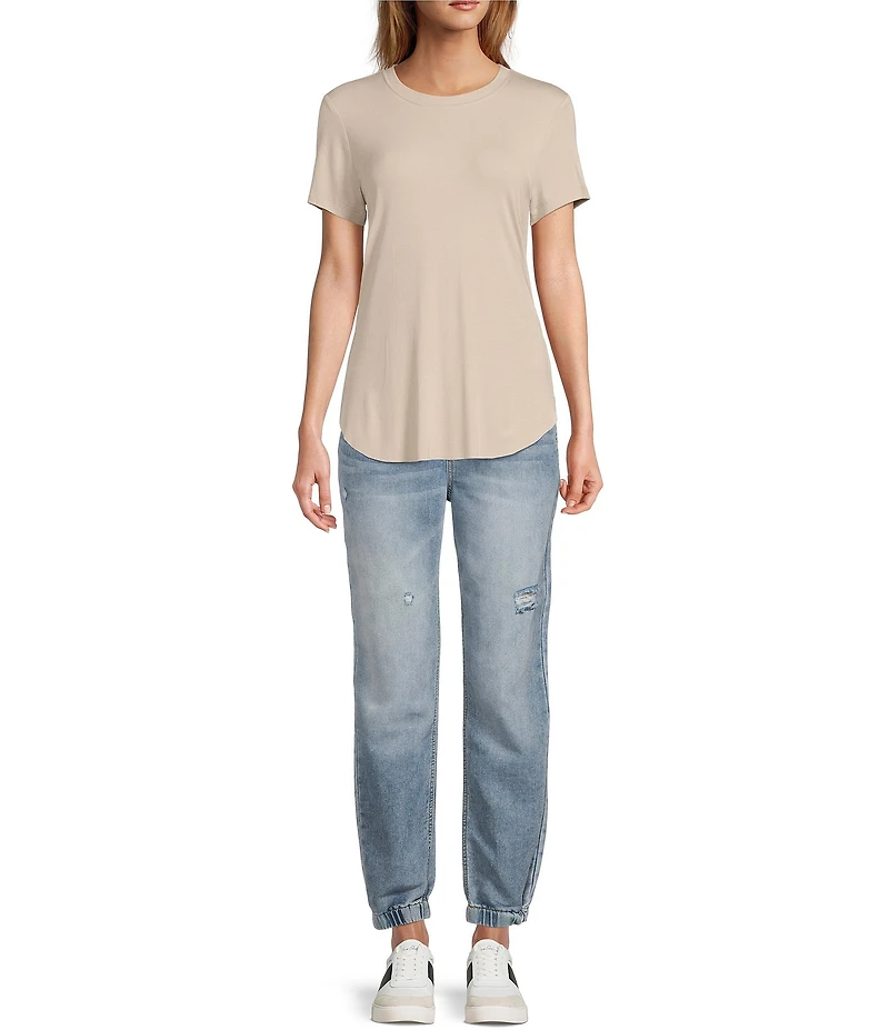 Every Crew Neck Ribbed Short Sleeve Shirttail Hem Tee Shirt