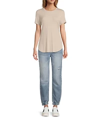 Every Crew Neck Ribbed Short Sleeve Shirttail Hem Tee Shirt