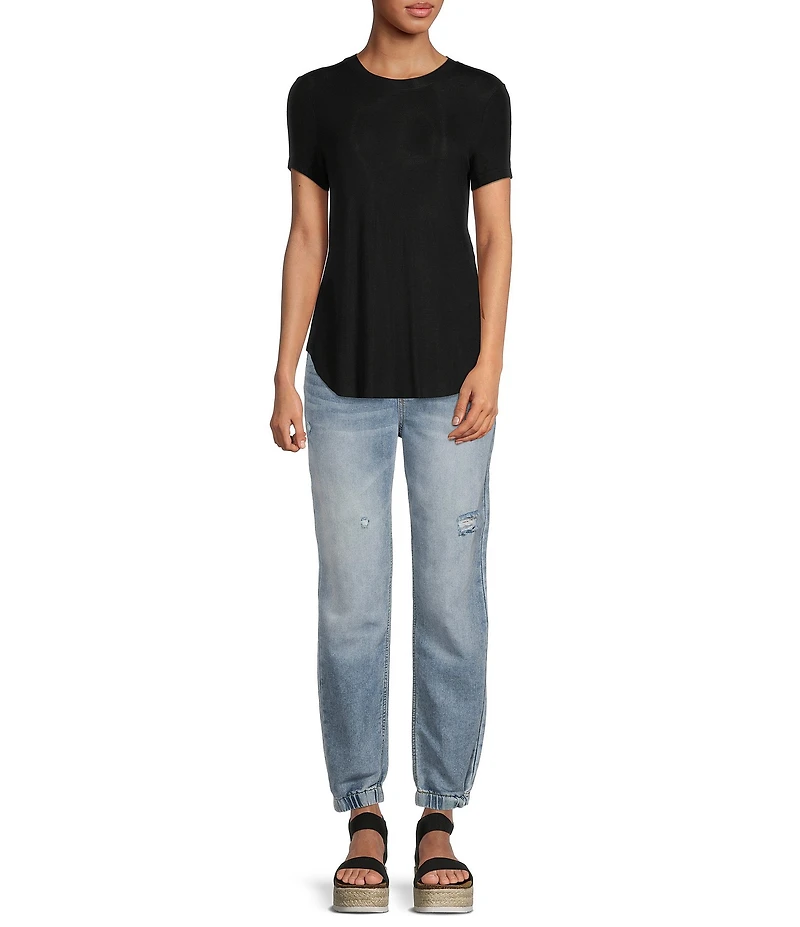 Every Crew Neck Ribbed Short Sleeve Shirttail Hem Tee Shirt