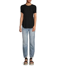 Every Crew Neck Ribbed Short Sleeve Shirttail Hem Tee Shirt