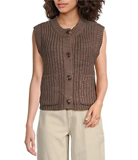 Every Crew Neck Sleeveless Button Front Vest
