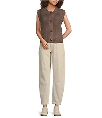 Every Crew Neck Sleeveless Button Front Vest