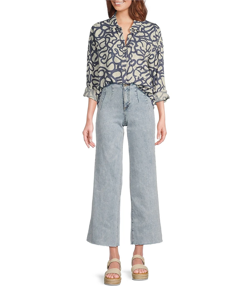 Every Denim High Rise Pleated Straight Hem Waist Jeans