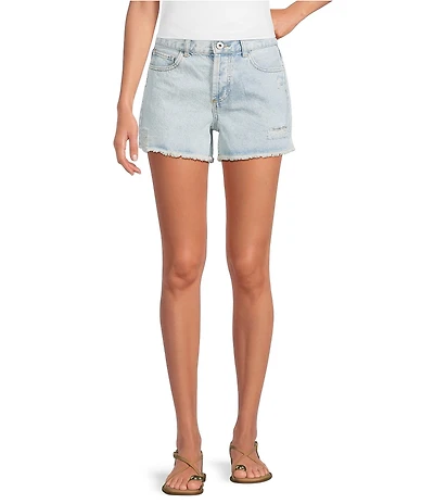 Every Denim Mid Rise Raw Hem Mini Shorts