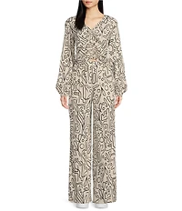 Every Abstract Print Linen Blend Long Sleeve Coordinating Crop Top