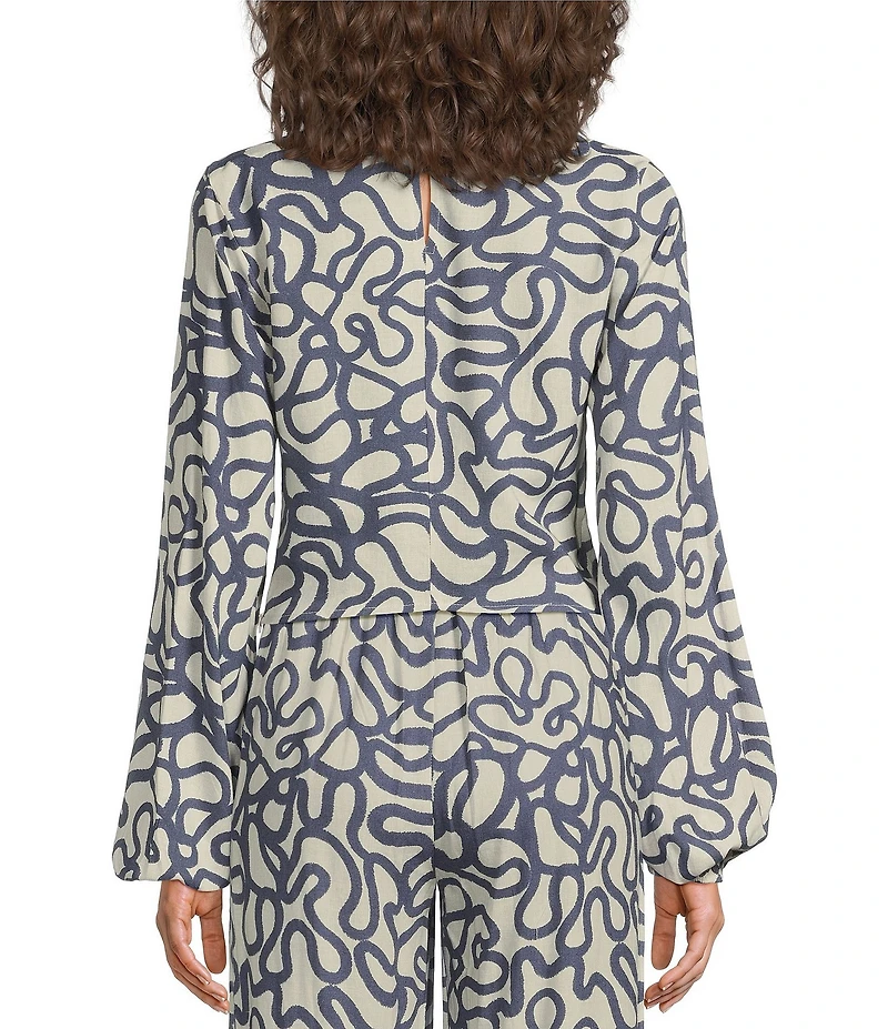 Every Doodle Print Linen Blend Long Sleeve Coordinating Crop Top