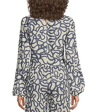 Every Doodle Print Linen Blend Long Sleeve Coordinating Crop Top