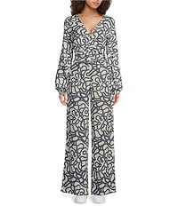 Every Doodle Print Linen Blend Long Sleeve Coordinating Crop Top