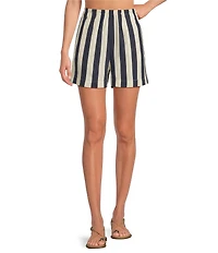 Every Drawstring Linen Blend Knit Striped High Rise Shorts