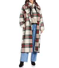 Every Fringe Woven Plaid Notch Lapel Collar Long Sleeve Car Coat