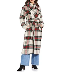 Every Fringe Woven Plaid Notch Lapel Collar Long Sleeve Car Coat