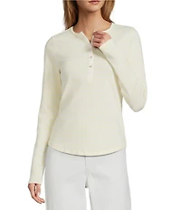 Every Henley Knit Striped Round Collar Long Sleeve Top