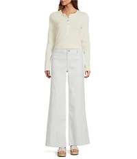 Every Henley Knit Striped Round Collar Long Sleeve Top