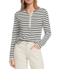 Every Henley Knit Striped Round Collar Long Sleeve Top