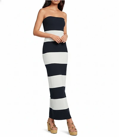 Every Kellwood Stripe Knit Strapless Sleeveless Midi Sheath Dress