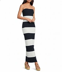 Every Kellwood Stripe Knit Strapless Sleeveless Midi Sheath Dress
