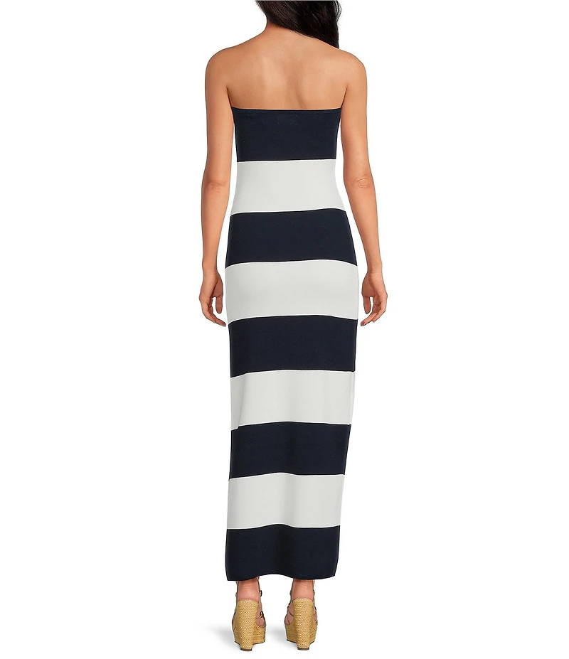 Every Kellwood Stripe Knit Strapless Sleeveless Midi Sheath Dress