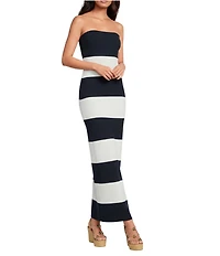 Every Kellwood Stripe Knit Strapless Sleeveless Maxi Sheath Dress