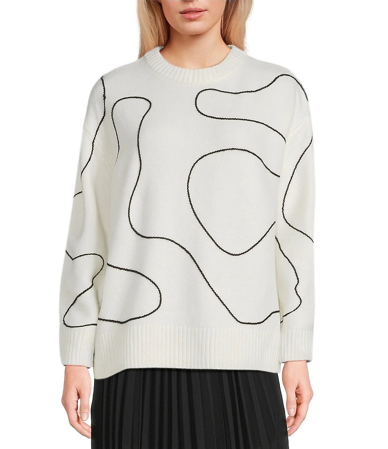 Every Knit Abstract Crew Neck Long Sleeve Sweater