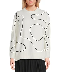 Every Knit Abstract Crew Neck Long Sleeve Sweater