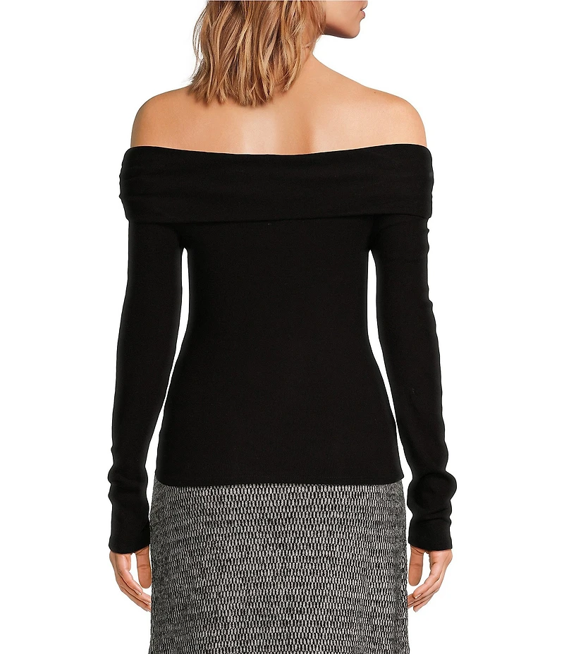 Every Knit Ruched Off Shoulder Long Sleeve Sweater Top