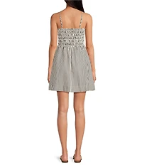 Every Knit Striped Square Neck Sleeveless Smocked A-Line Mini Dress