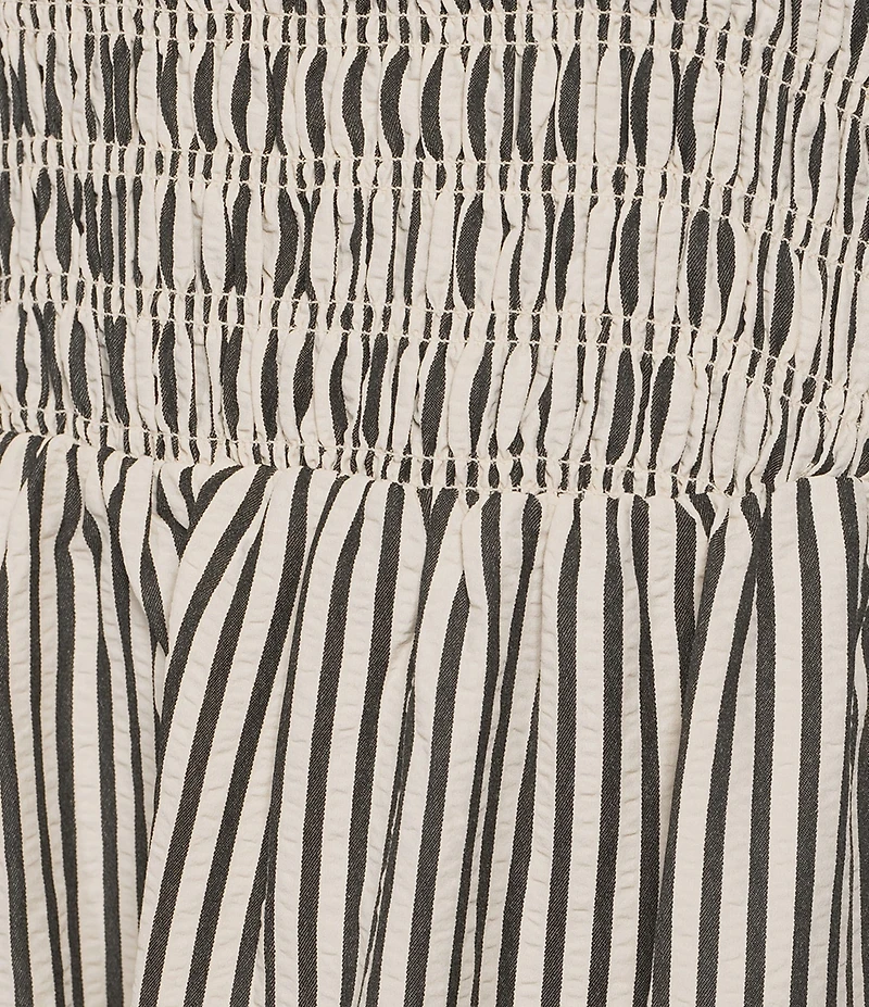 Every Knit Striped Square Neck Sleeveless Smocked A-Line Mini Dress