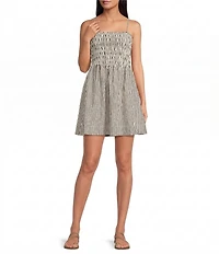 Every Knit Striped Square Neck Sleeveless Smocked A-Line Mini Dress