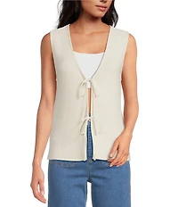 Every Knit V-Neck Sleeveless Tie Front Blouse
