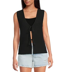 Every Knit V-Neck Sleeveless Tie Front Blouse