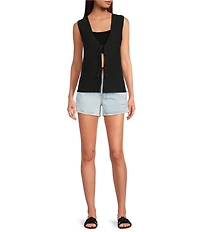 Every Knit V-Neck Sleeveless Tie Front Blouse