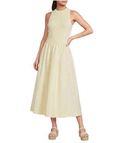 Every Mixed Media Round Neck Sleeveless Midi A-Line Dress