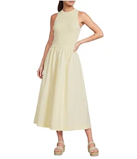 Every Mixed Media Round Neck Sleeveless Midi A-Line Dress