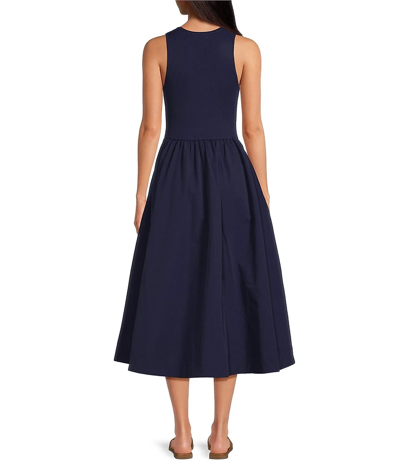 Every Mixed Media Round Neck Sleeveless Midi A-Line Dress
