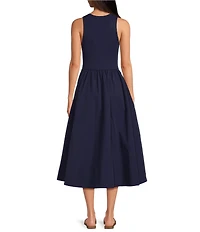 Every Mixed Media Round Neck Sleeveless Midi A-Line Dress