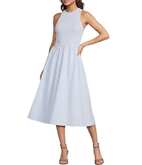 Every Mixed Media Round Neck Sleeveless Midi A-Line Dress