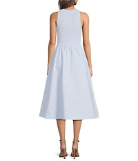 Every Mixed Media Round Neck Sleeveless Midi A-Line Dress