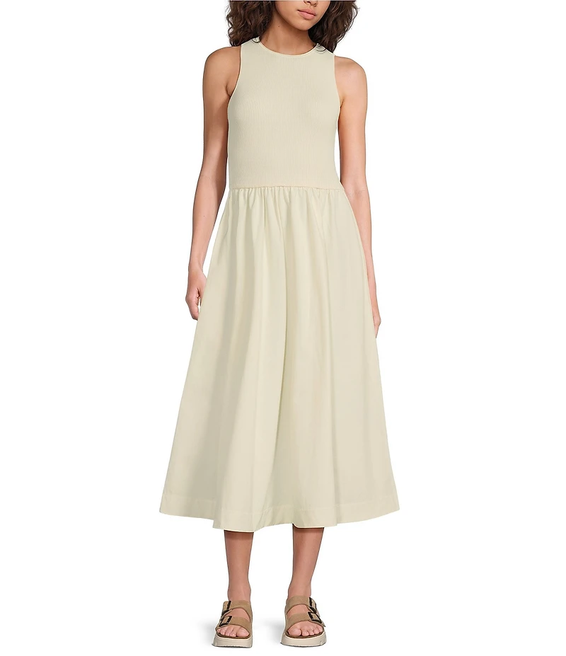 Every Mixed Media Round Neck Sleeveless Midi A-Line Dress