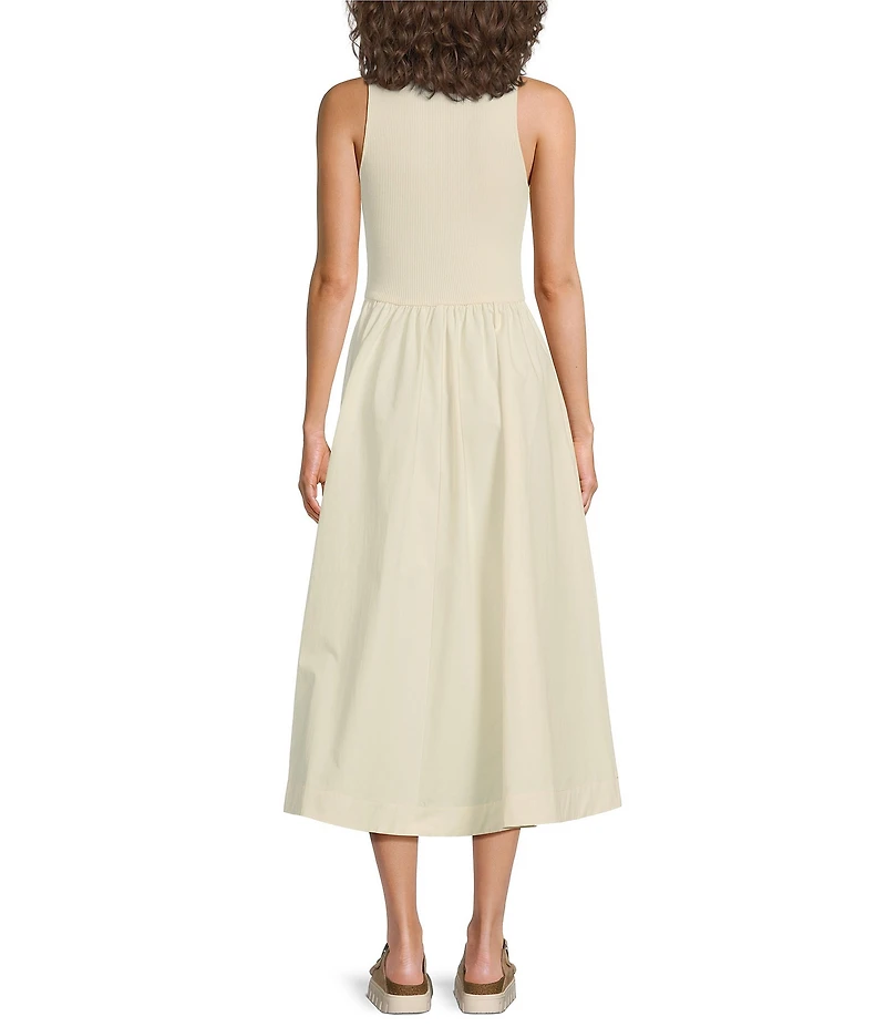 Every Mixed Media Round Neck Sleeveless Midi A-Line Dress