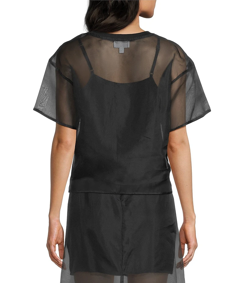 Every Organza Coordinating Mixed Media Crew Neck Short Sleeve Shirt